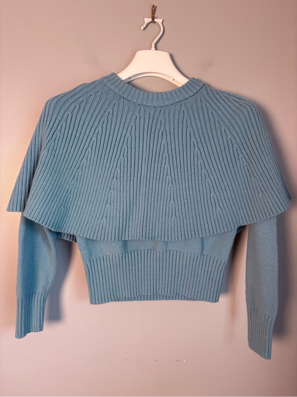 LOFT Womens Small Blue Ribbed Capelet Tiered Overlay Pullover Sweater S
